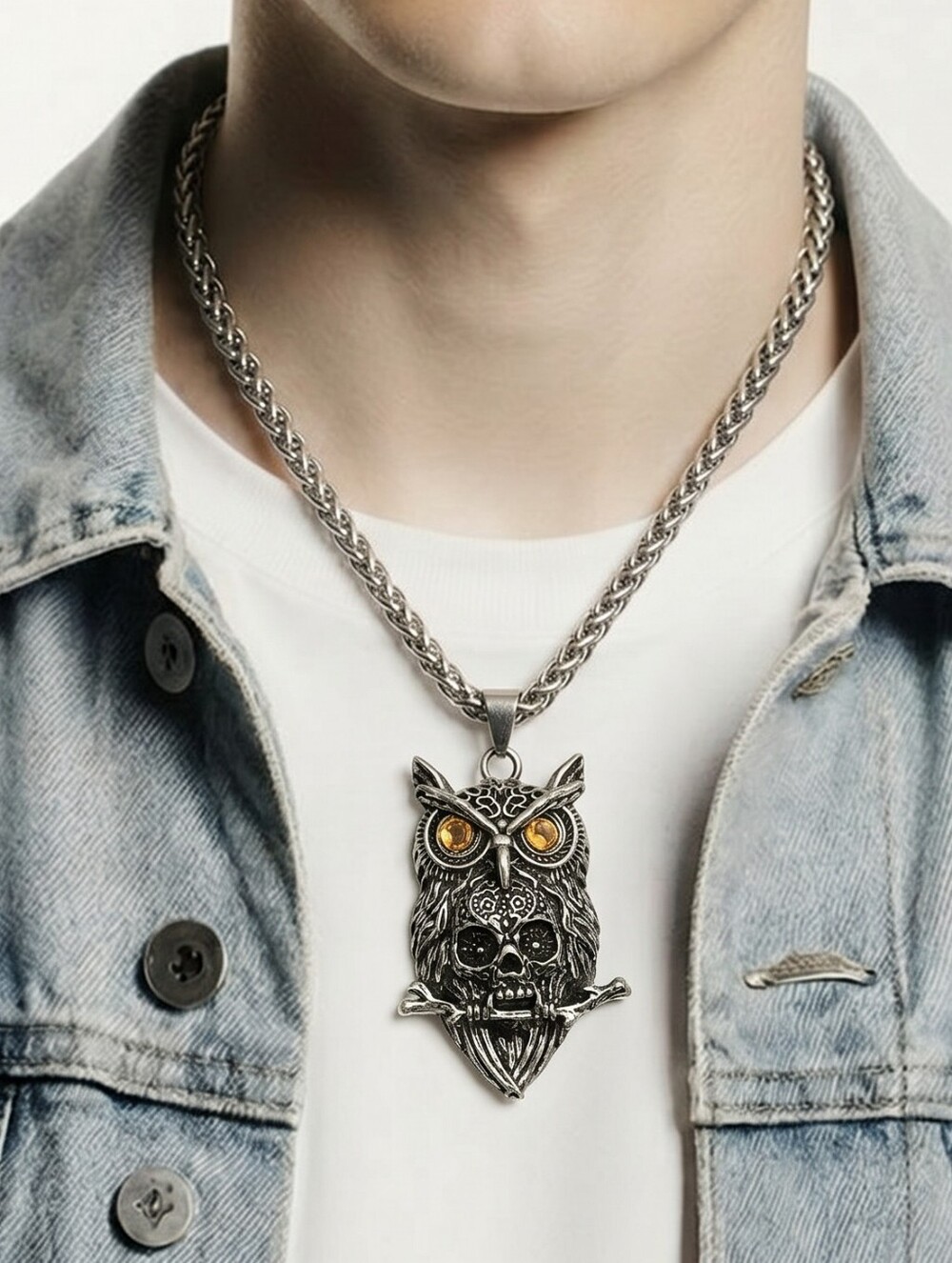 Gothic Owl Skull Viking Pendant Necklace Stainless Steel Biker Party Punk Men's